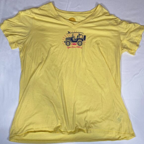 Life is Good V-Neck Open Door Policy Classic Fit Cool Tee XL Cotton Yellow - Picture 1 of 4